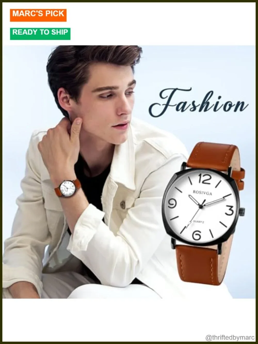 Men's Leather Strap Watch Easy Reader Big Face Quartz Large Dial Wrist Watch